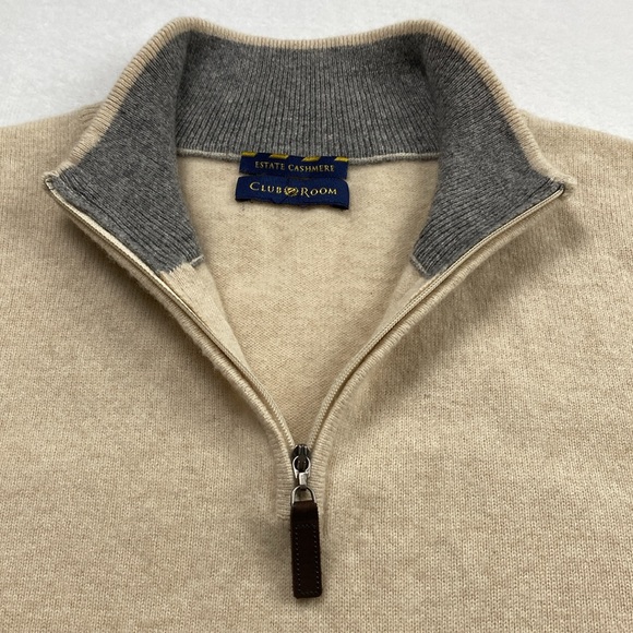 Club Room Estate Cashmere Mock Neck LS Quarter Zip Pullover Sweater (Ivory) - Picture 9 of 16